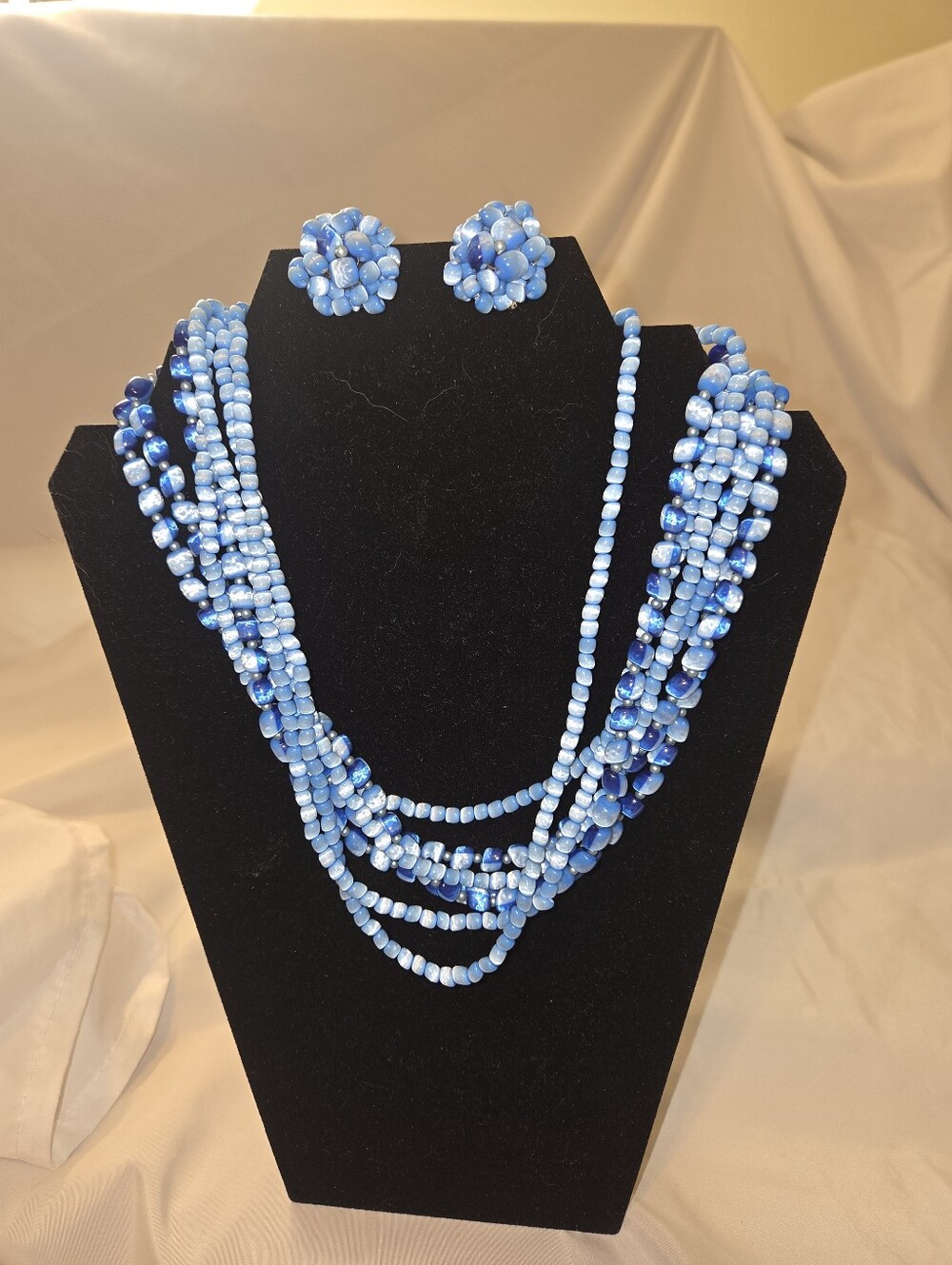 Vintage Japanese Multi String Necklace And Matching Earrings